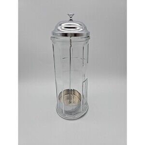 VTG Gemco Glass Straw Holder Container Jar Chrome Tone Lid 11" Tall Retro Diner